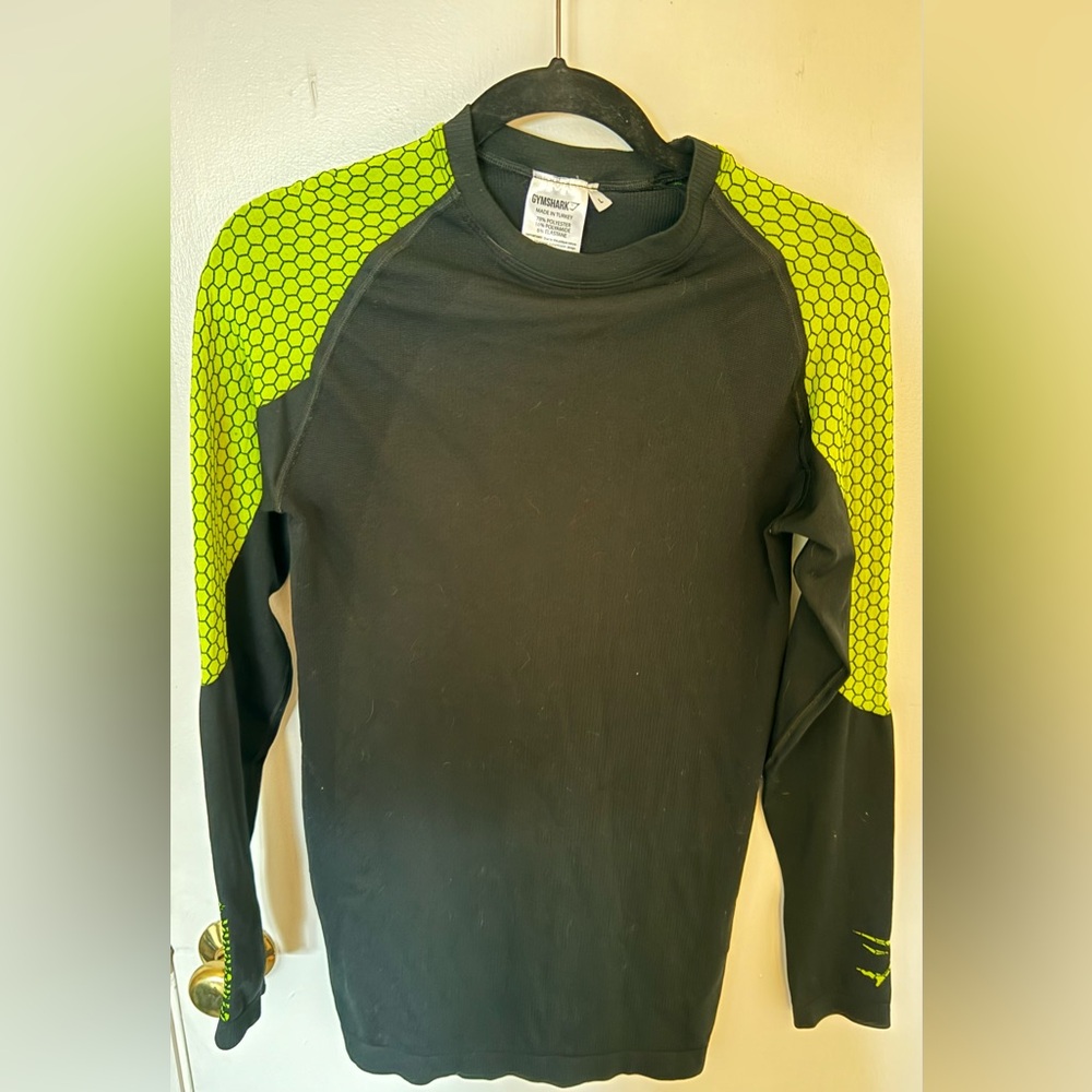 GymShark Hex Compression Black/Yellow Long Sleeve Shirt Size Large Rare